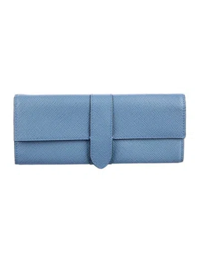 Pre-owned Smythson Leather Continental Wallet In Blue