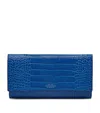 Smythson Leather Croc-embossed Marshall Travel Wallet In Blue