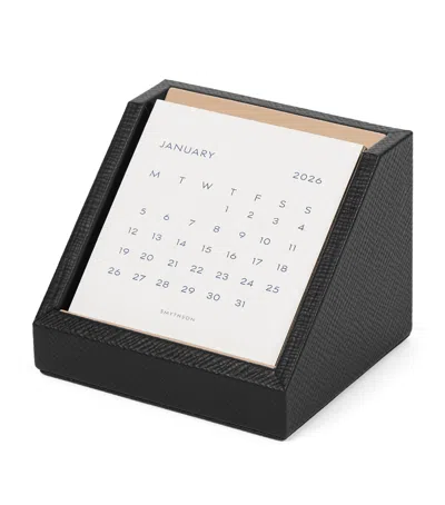 Smythson Leather Desk Calendar In Black