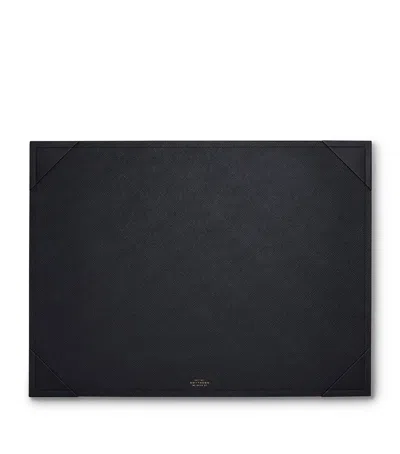 Smythson Leather Desk Mat In Black