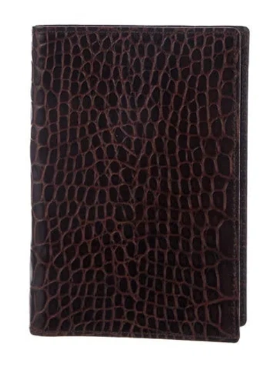 Pre-owned Smythson Leather Flap Closure Passport Holder In Brown