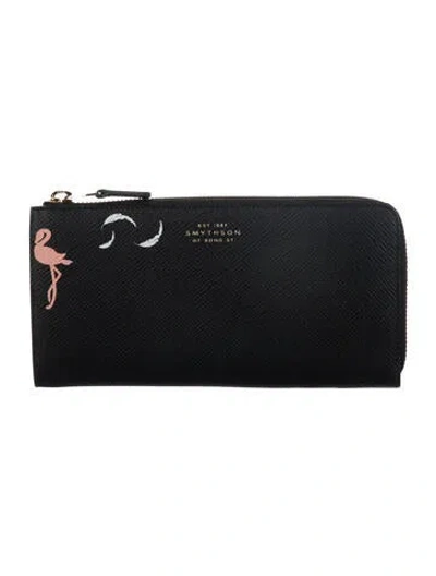 Pre-owned Smythson Leather Graphic Print Wallet In Black
