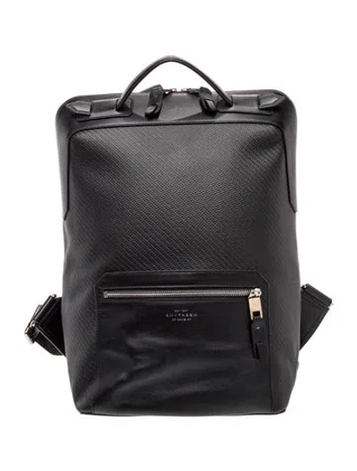 Pre-owned Smythson Leather Greenwich Woven Leather Backpack Large In Black