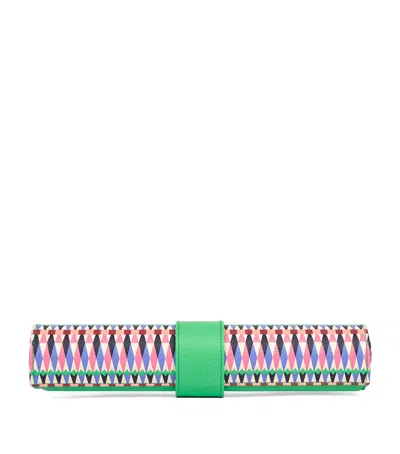 Smythson Leather Harlequin Backgammon Travel Roll Set In Pink
