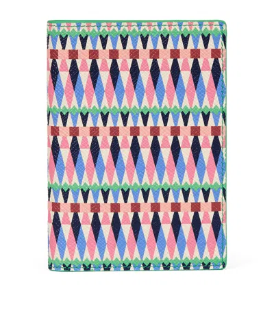 Smythson Leather Harlequin Panama Passport Cover In Pink