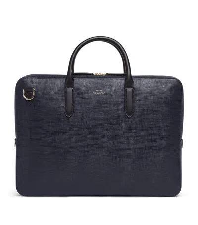 Smythson Panama Slim Lightweight Leather Briefcase In Navy