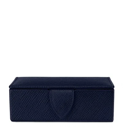 Smythson Leather Panama Cufflink Box In Blue