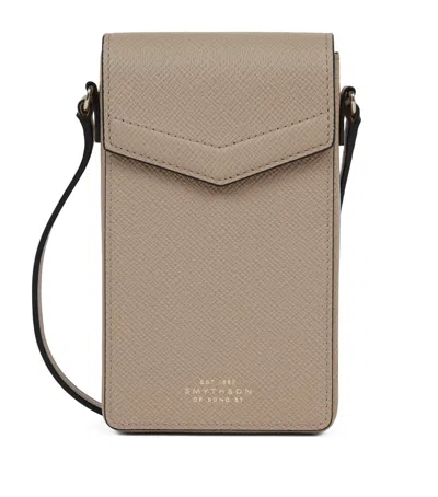 Smythson Leather Panama Envelope Phone Case In Beige