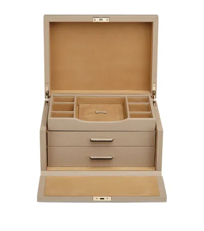 Smythson Leather Panama Jewellery Box In Beige
