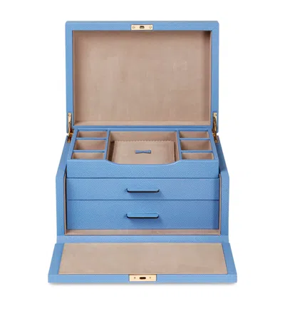 Smythson Leather Panama Jewellery Box In Blue