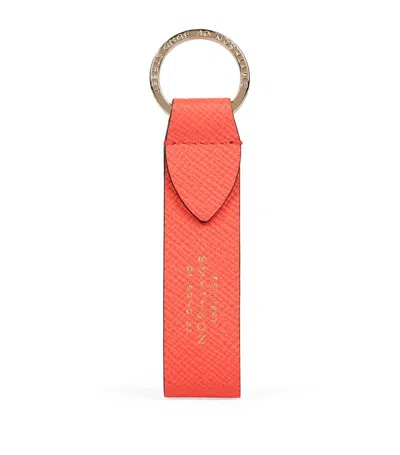 Smythson Leather Panama Keyring In Pink