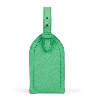 Smythson Leather Panama Luggage Tag In Green