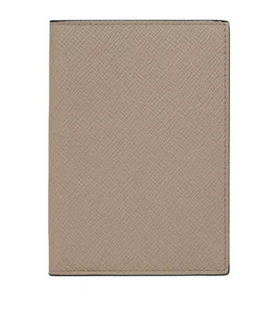 Smythson Leather Panama Passport Cover In Beige