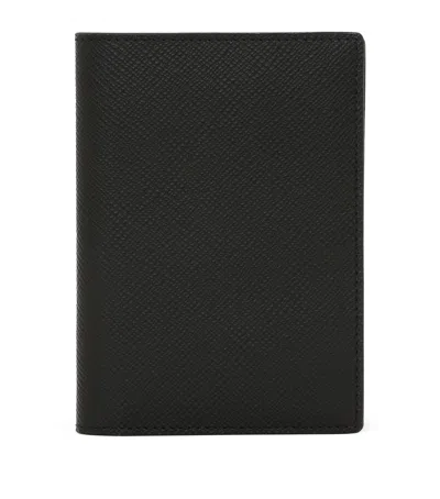 Smythson Leather Panama Passport Cover In Black