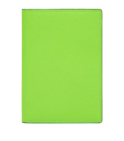 Smythson Leather Panama Passport Cover In Green