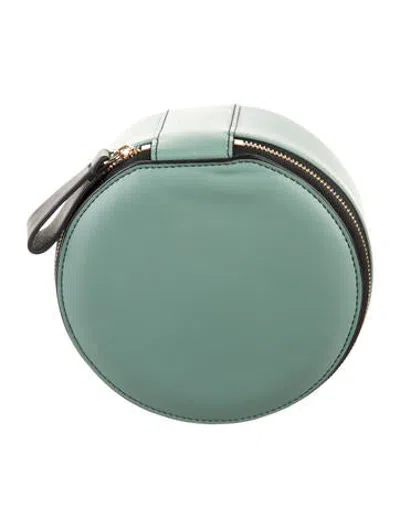 Pre-owned Smythson Leather Round Cosmetic Bag In Green