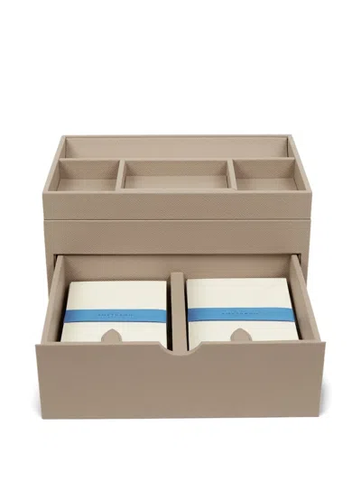 Smythson Leather Stationery Organiser (28cm X 16.5cm X 19cm) In Neutral
