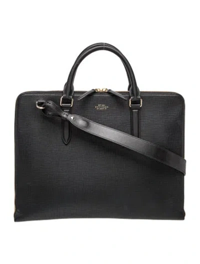 Pre-owned Smythson Leather Top Handle Bag In Black