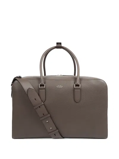 Smythson Leather Top-handle Travel Bag In Brown