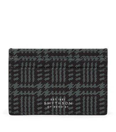 Smythson Leather Tweed Panama Card Holder In Green