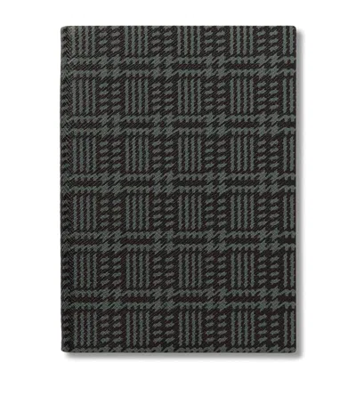 Smythson Leather Tweed-print Soho Notebook In Black