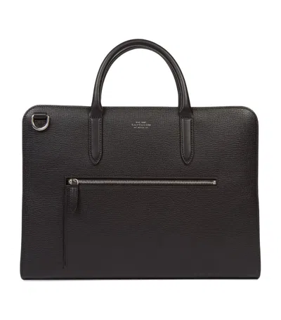 Smythson Leather Ultra Slim Briefcase In Black