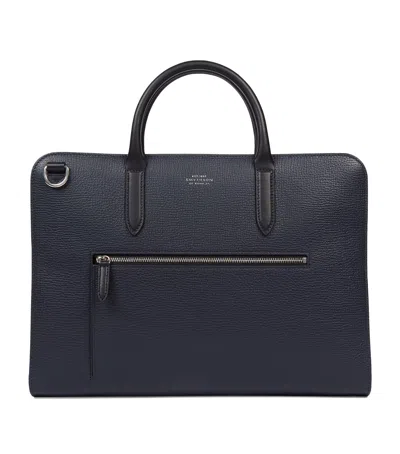 Smythson Leather Ultra Slim Briefcase In Blue