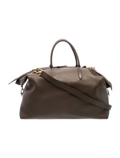 Pre-owned Smythson Leather Weekender Bag In Gray