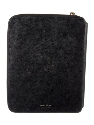 Pre-owned Smythson Leather Zip Closure Travel Pouch In Black