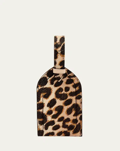 Smythson Leopard Leather Luggage Tag In Brown