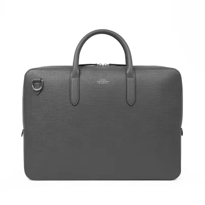 Smythson Lightweight Slim Briefcase In Panama In Storm Grey