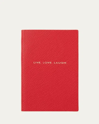 Smythson Live, Love, Laugh Panama Leather Pocket Notebook In Red
