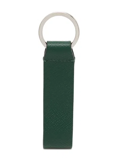 Smythson Logo-stamp Leather Keyring In Black