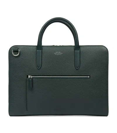 Smythson Ludlow Calf Leather Ultra Slim Briefcase In Green