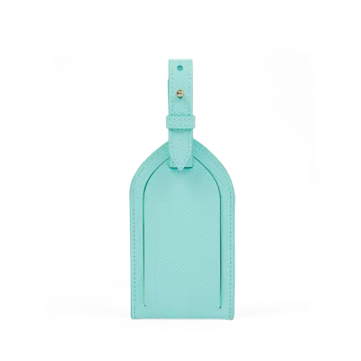 Smythson Luggage Tag In Panama In Bright Aqua