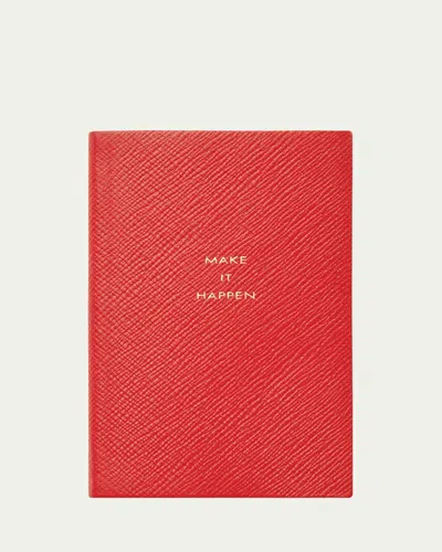 Smythson Make It Happen Panama Leather Pocket Notebook, Scarlet Red