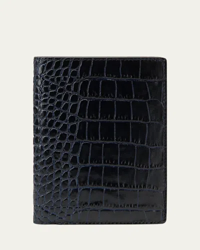 Smythson Mara Croc-embossed Leather Passport Holder In Blue