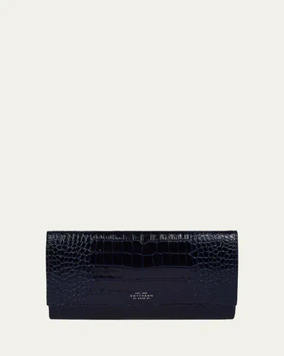 Smythson Marshall Mara Croc-embossed Leather Travel Wallet In Blue