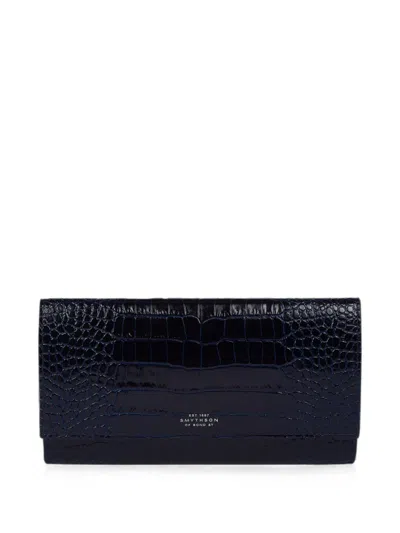 Smythson Marshall Travel Croc-effect Wallet In Black
