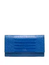 Smythson Leather Croc-embossed Marshall Travel Wallet In Blue