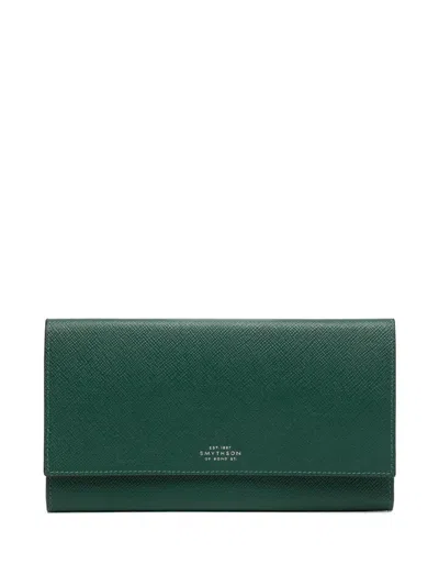 Smythson Marshall Panama Textured-leather Wallet In Green