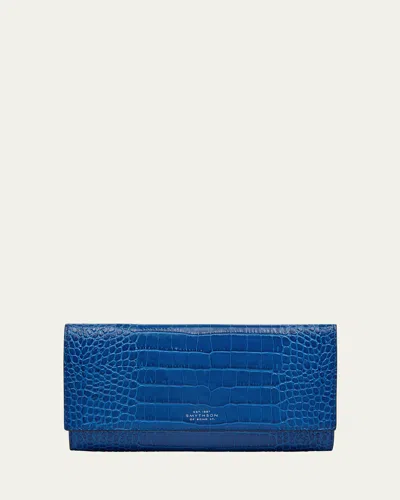 Smythson Marshall Travel Wallet In Mara Croc-embossed Leather In Cerluean