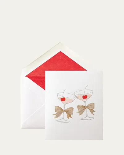 Smythson Martini Glass Folded Cards, Box Of 6 In Red