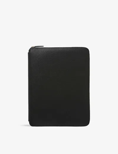 Smythson Panama A4 Zipped Leather Writing Folder 33cm In Black