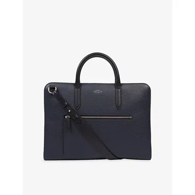 Smythson Mens Navy Ludlow Ultra-slim Leather Briefcase In Blue