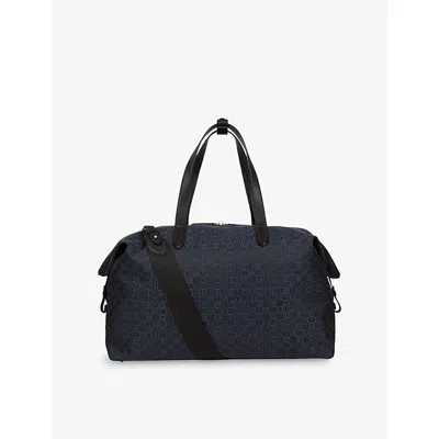 Smythson Mens Navy Monogram-stamp Canvas Travel Bag In Blue