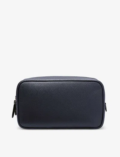 Smythson Panama Double Zip Leather Washbag In Navy