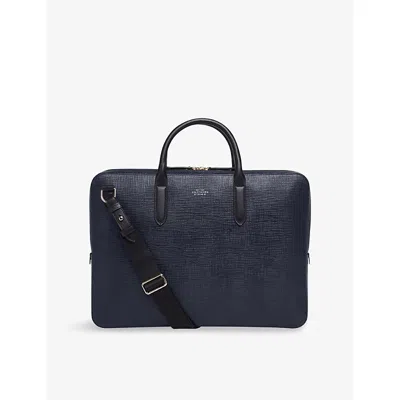 Smythson Mens Panama Large Grained-leather Briefcase Navy