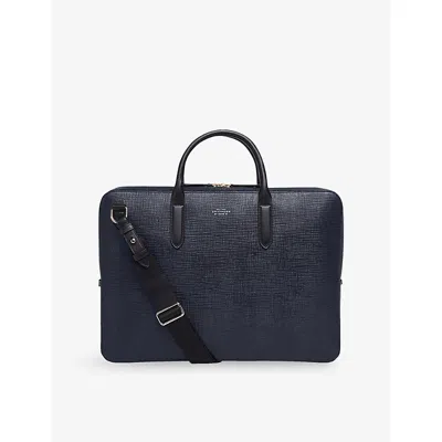Smythson Mens  Panama Large Leather Briefcase In Blue