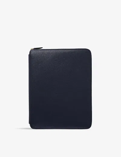 Smythson Panama Zipped A4 Leather Writing Folder 33cm X 25.5cm In Navy